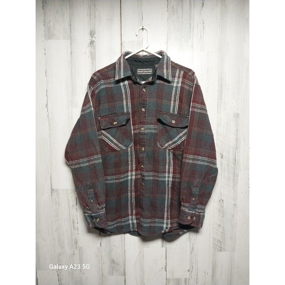 David Taylor Button Up Shirt Men Large Red Gray Plaid Flannel Long Sleeve - Picture 1 of 6